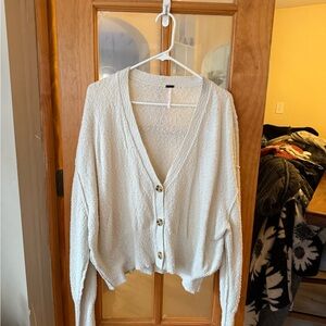 Free People Cream Button-Up Cardigan